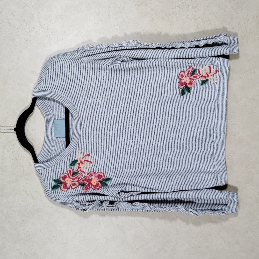 6092 Skies are Blue black & white embroidery sweater XS
